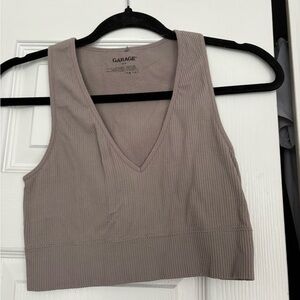 Garage Women's Ribbed V-Neck Crop Top - Taupe
